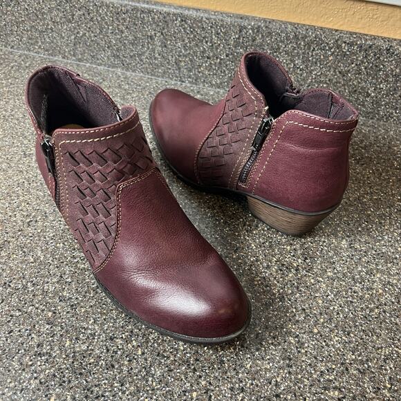 Earth Origins Merlot Leather Ankle Boots Heeled Womens 7.5M Comfort Casual Shoes - Picture 1 of 11